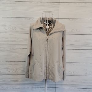 Christine Alexander Jacket Full Zip with Swarovski Crystals- Beige Womens Size M